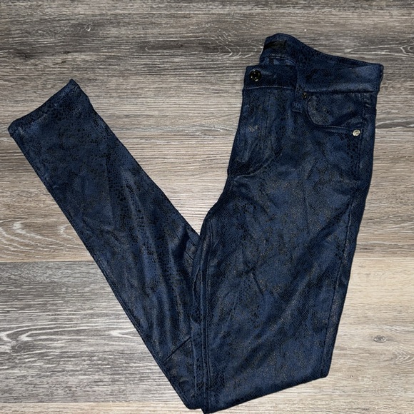 7 For All Mankind Blue & Black Snakeskin Skinny Pants - Size 26 - Picture 2 of 9